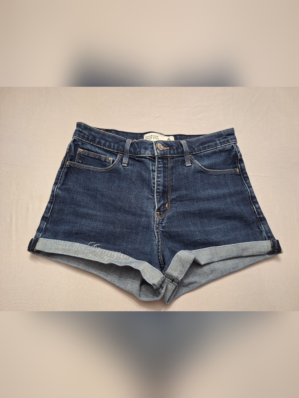 Abercrombie & Fitch Dark Blue Higgh Rise Short Rolled-Hem Denim Shorts
